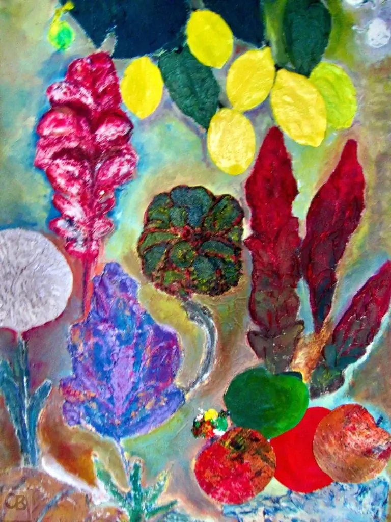 Gartenblick 100×140 Leinwand/Acryl/Paste