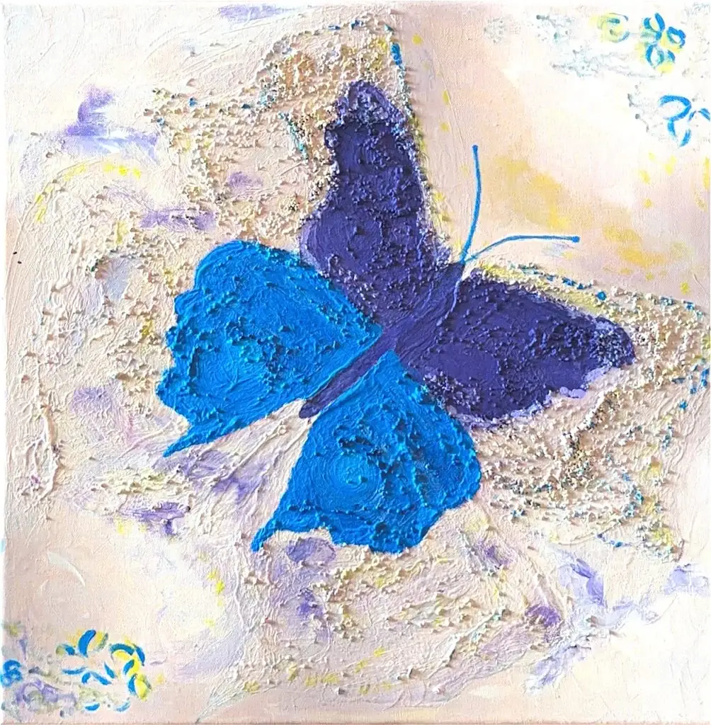 Schmetterling 40×40 Acryl/Collage